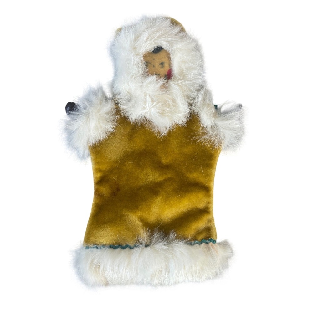 Vintage Alaska Hand Puppet Fur Trim Leather Face Souvenir Doll